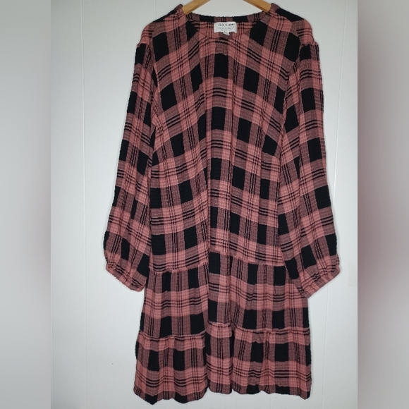 Anthropologie Cloth & Stone Pink and Black Plaid Top - Picture 1 of 14